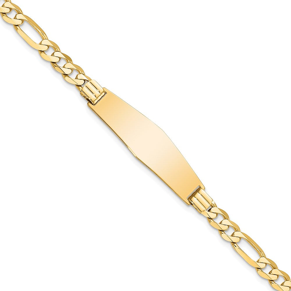 14k Flat Figaro Link Soft Diamond Shape ID Bracelet 8 inches