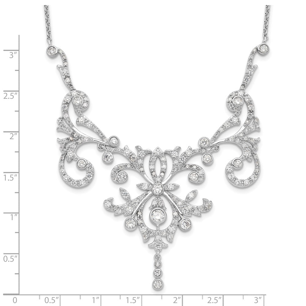 Cheryl M Sterling Silver Rhodium-plated Brilliant-cut CZ Bezel Fancy Scroll 17 Inch Necklace with 2 Inch Extender 17 Inches