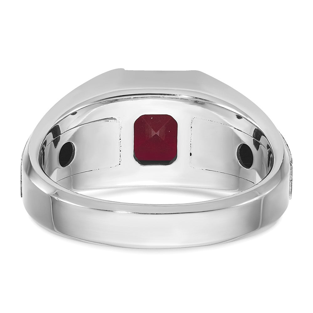 IBGoodman 14k Two-tone Men's Polished and Satin Lab Created Garnet and AA Quality Diamond Ring