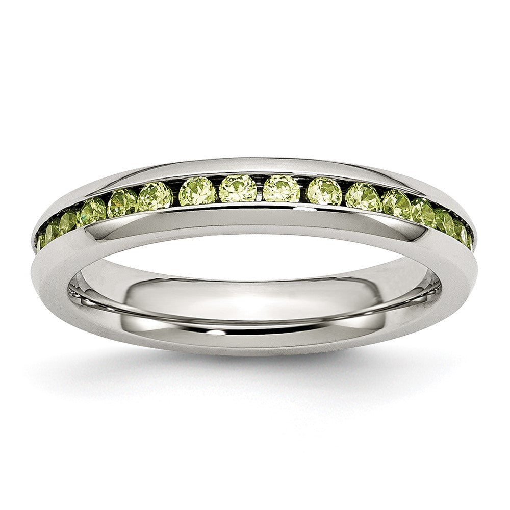 Stainless Steel Polished 4mm August Light Green CZ Ring Size - 9