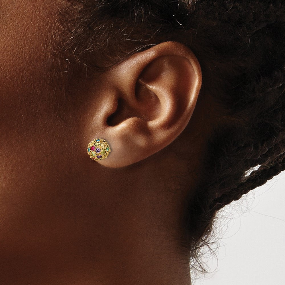 Cheryl M Sterling Silver Gold-plated Polished Multicolor CZ Ball Post Earrings