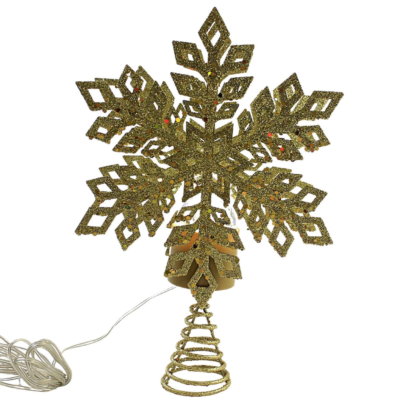 Roman 160250 LED Snowflake Treetop with Timer, Plug-in, White Light, 12-inch Height, Metal, Gold