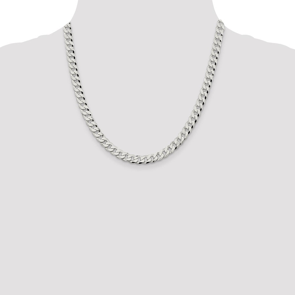 Sterling Silver 7mm Beveled Curb Chain 20 Inches