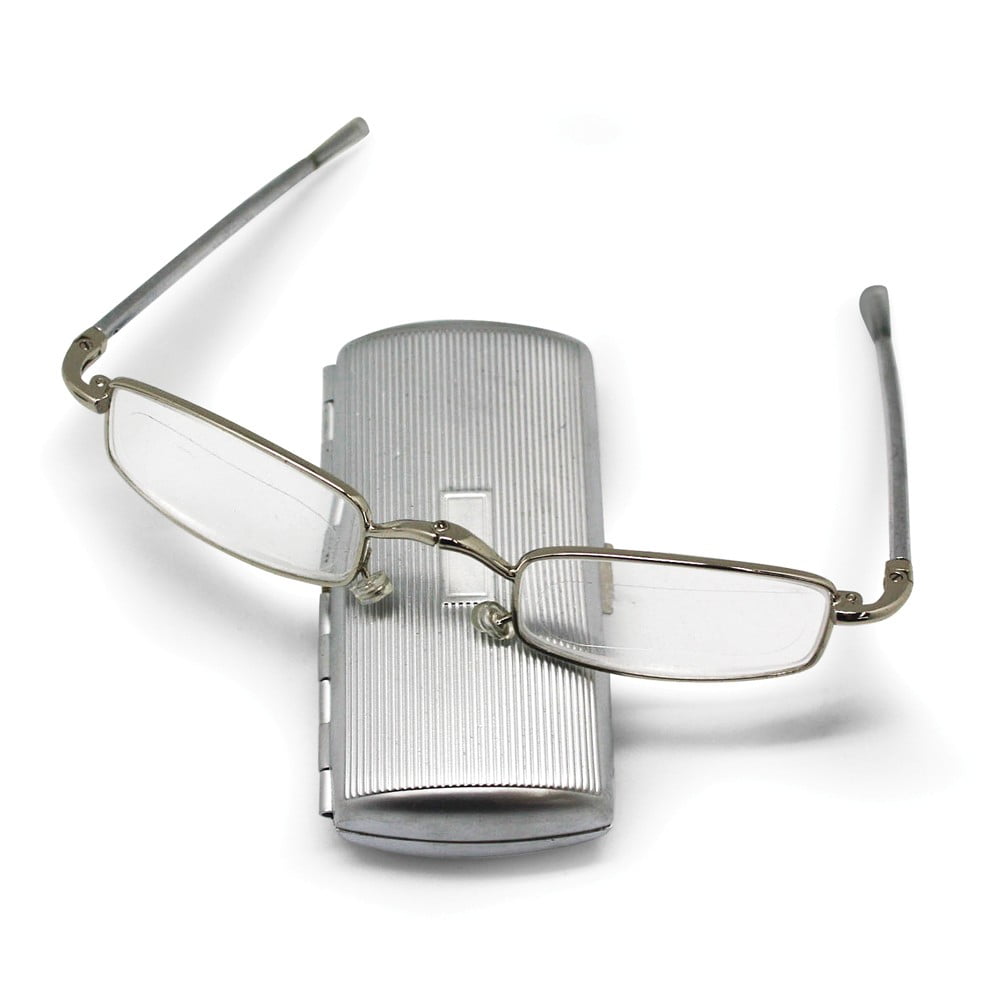 Silver-tone 2.50 Magnification Folding Reading Glasses in Metal Case QGM12434