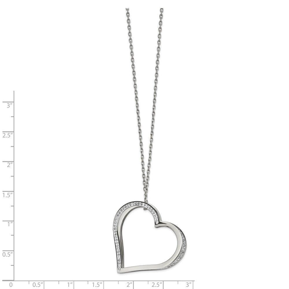 Stainless Steel Polished w/Preciosa Crystal Heart 18in w/2in ext Necklace