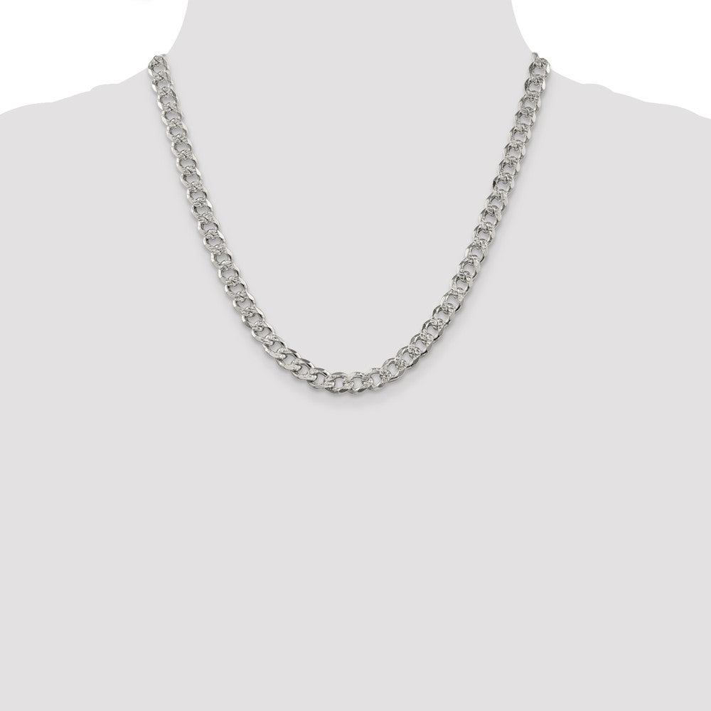 Sterling Silver 7.5mm Pav‚ Curb Chain 20 Inches