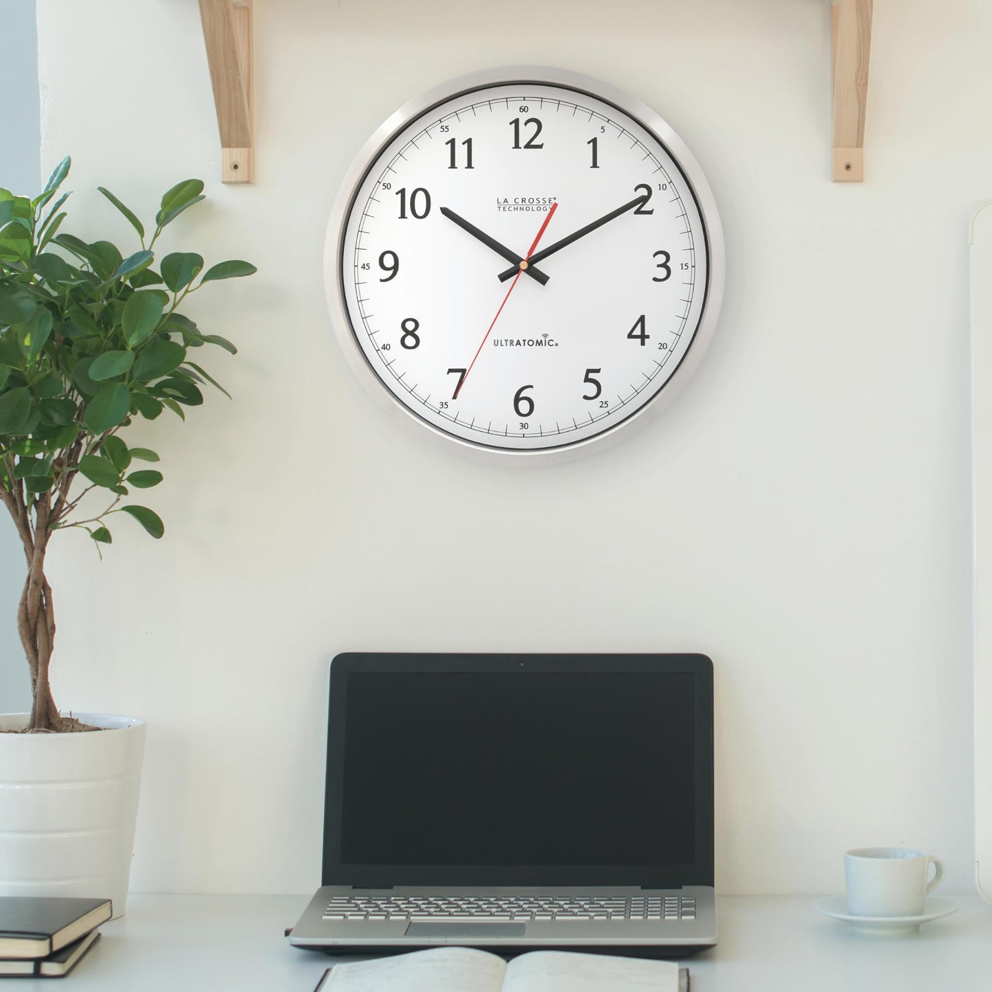 La Crosse Technology 404-1235UA-SS 14 inch UltrAtomic Analog Stainless Steel Wall Clock