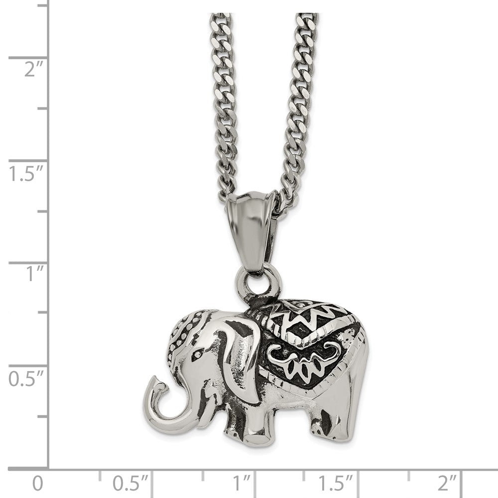 Stainless Steel Antiqued and Polished Elephant 20in Necklace