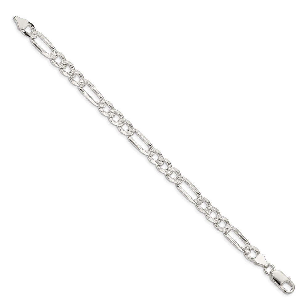 Sterling Silver 7.0mm Pav‚ Flat Figaro Chain 7 inches