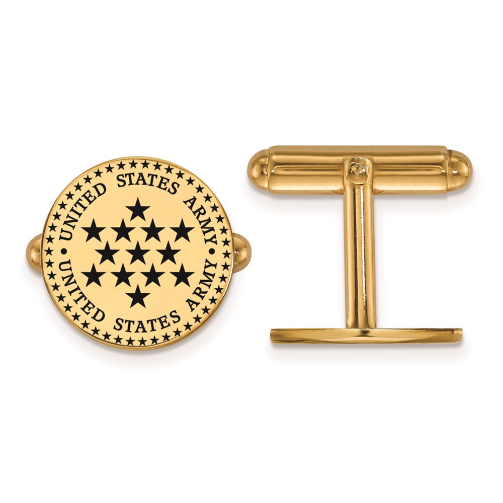 Sterling Silver 14k Yellow Gold Plated U.S. Army Epoxy Disc Cuff Links