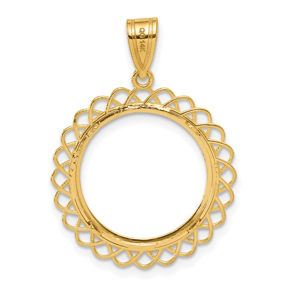 14k Diamond Cut Tilted with 16.5mm Prong Coin Bezel Pendant
