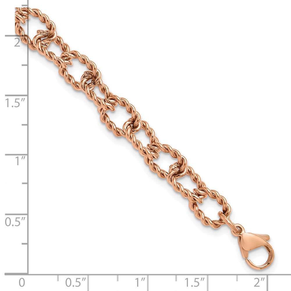 Chisel Stainless Steel Polished and Textured Rose IP-plated Open Link 7 inch Plus a 1 inch Extension Bracelet 8 inches