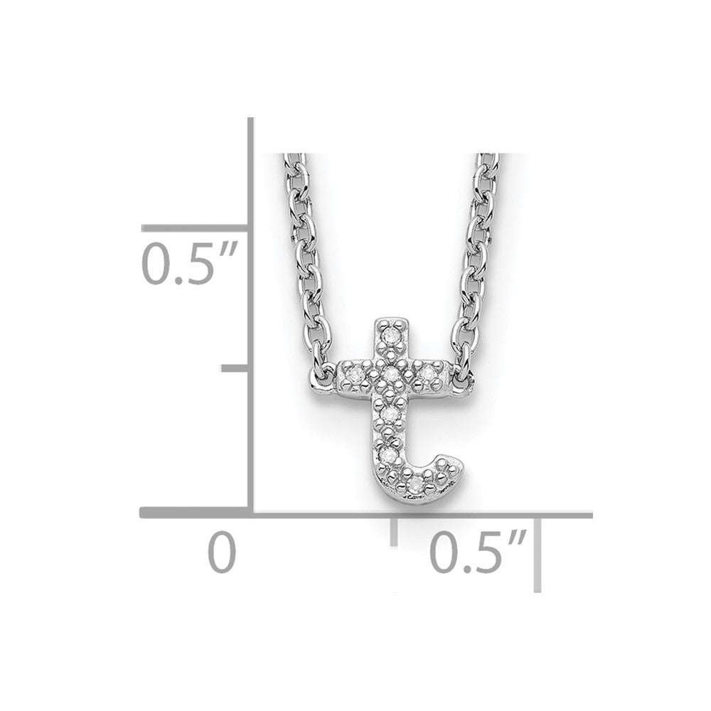 Sterling Silver Polished Diamond Initial t with 16 + 2 in ext Necklace