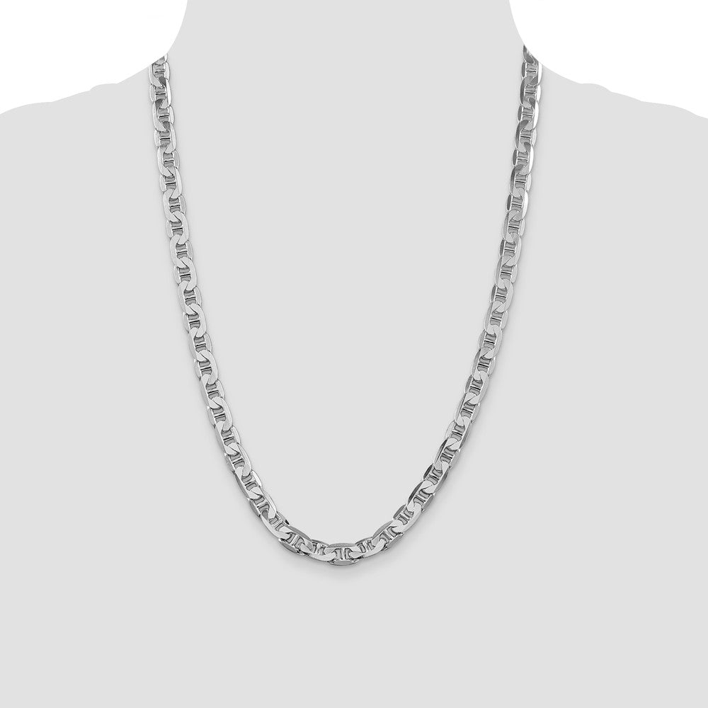 Sterling Silver Rhodium-plated 7mm Flat Anchor Chain 24 Inches