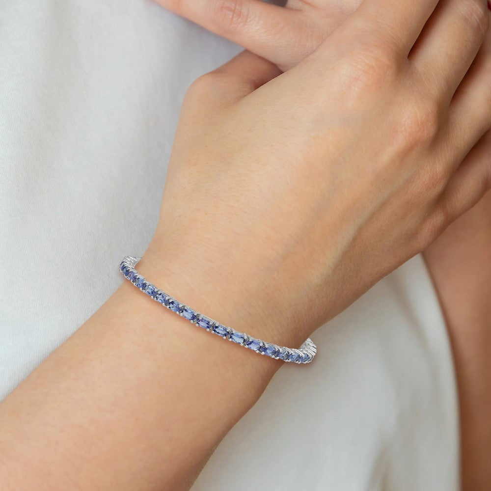 Sterling Silver Rhodium-plated Tanzanite Bracelet 7 inches
