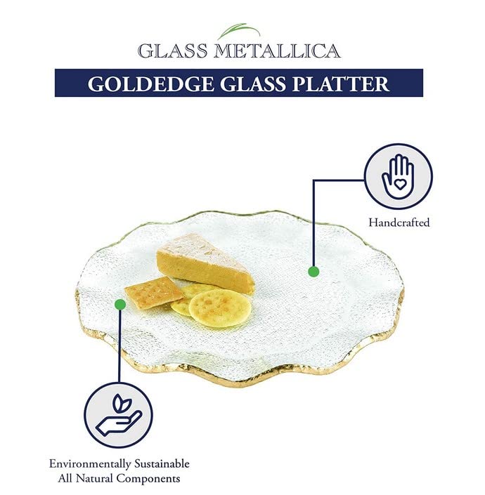 Badash Handcrafted Lead-free Glass Goldleaf Trimmed Wavy Platter/Charger QGM23759