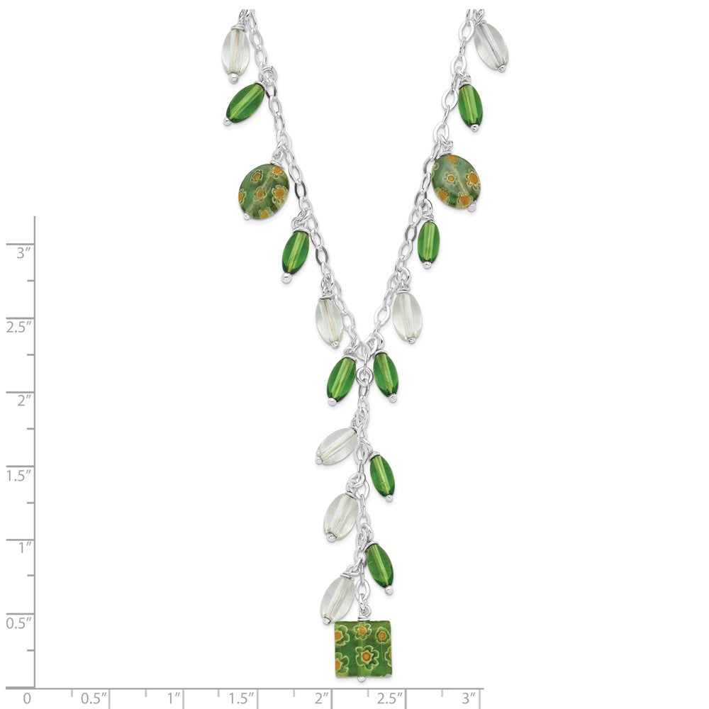 Sterling Silver Green Crystal Fancy Drop Necklace