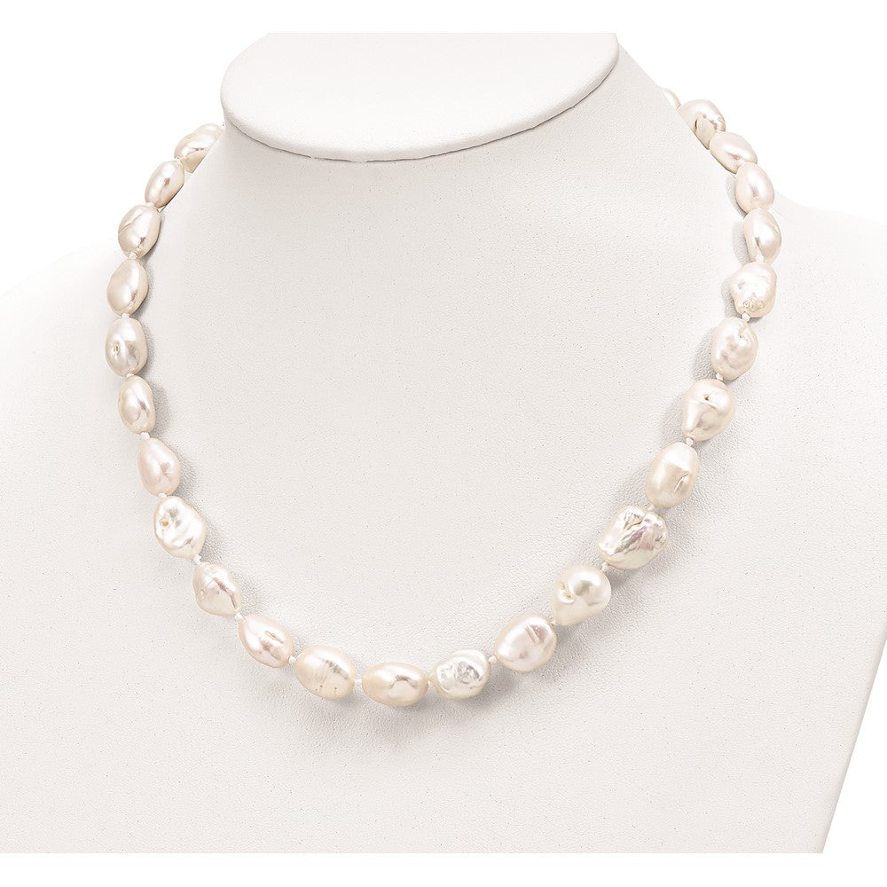 Sterling Silver Rhodium-plated 11x14mm White Keshi Freshwater Cultured Pearl 18 inch Necklace 18 Inches