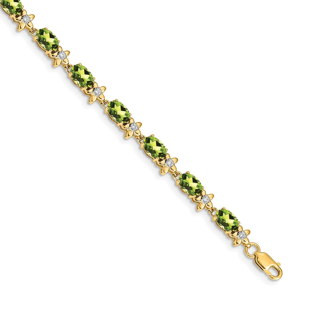 14k Floral Diamond and Peridot Bracelet 7 inches