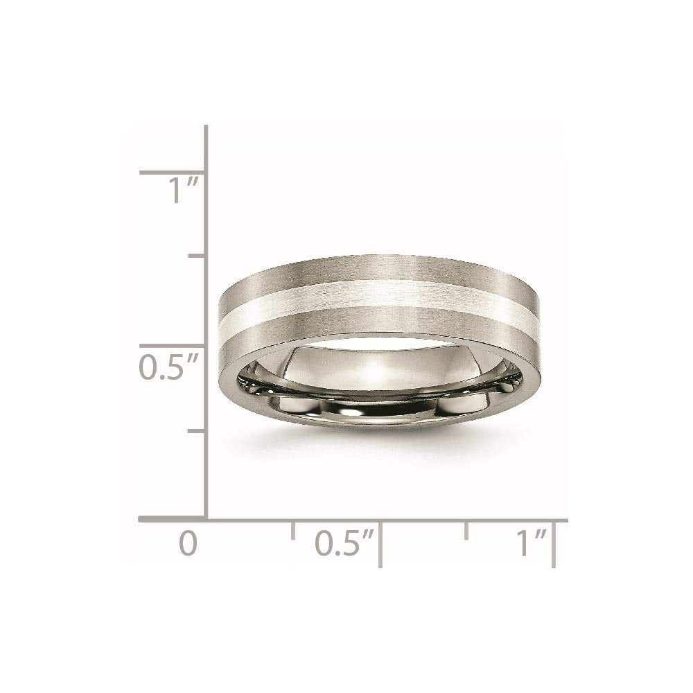 Titanium Brushed w/Sterling Silver Inlay 6mm Flat Band Size - 10.5