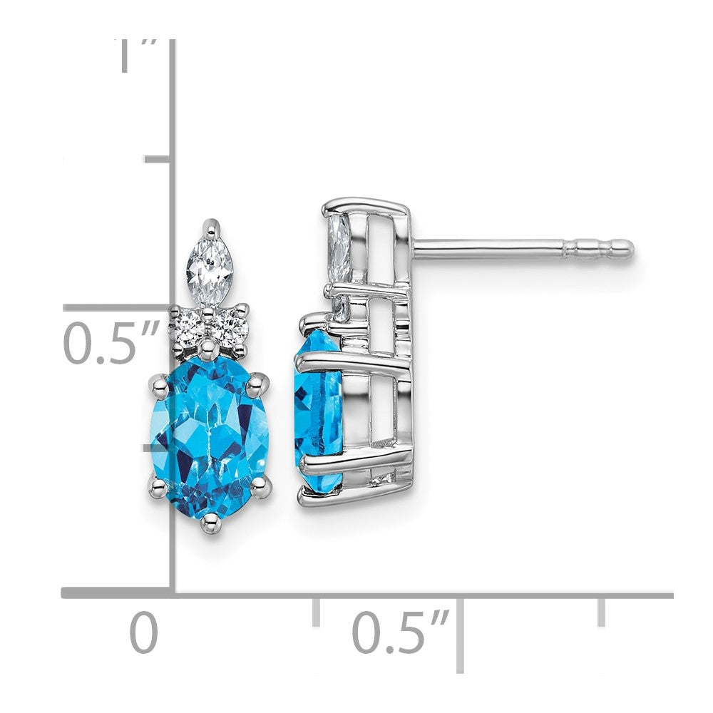 14K White Gold Polished Diamond and Blue Topaz Twisted Post Earrings