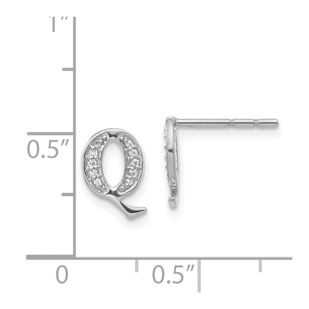 14k White Gold Diamond Initial Q Earrings
