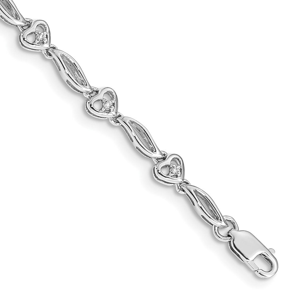 14k White Gold Polished Diamond Heart Bracelet 7 inches