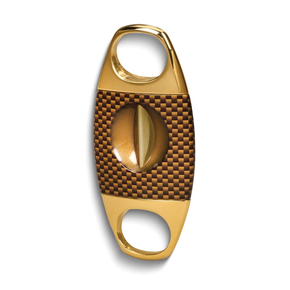 Lotus Jaws Gold-tone Carbon Fiber 64-Ring Gauge Serrated V-Cut Cigar Cutter QGM23323