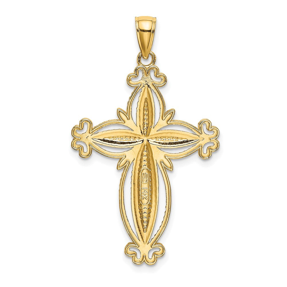 14K W/ Rhodium D/C Puffed Cross Charm