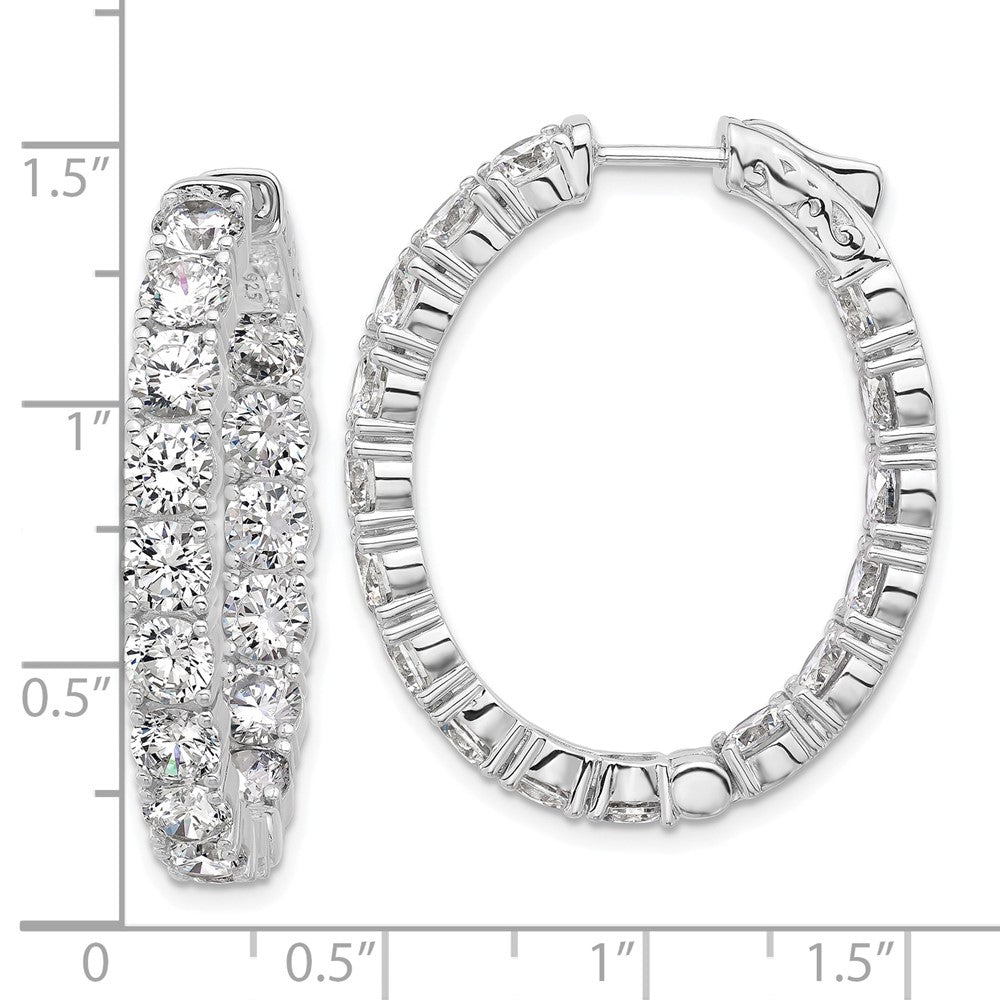 Sterling Shimmer Sterling Silver Rhodium-plated 4.25mm CZ 32 Stone Oval In and Out Hinged Hoop Earrings