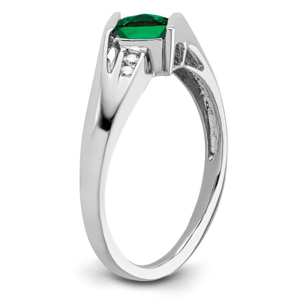 Sterling Silver 5X5 ANC CR Emerald & Diamond Ring