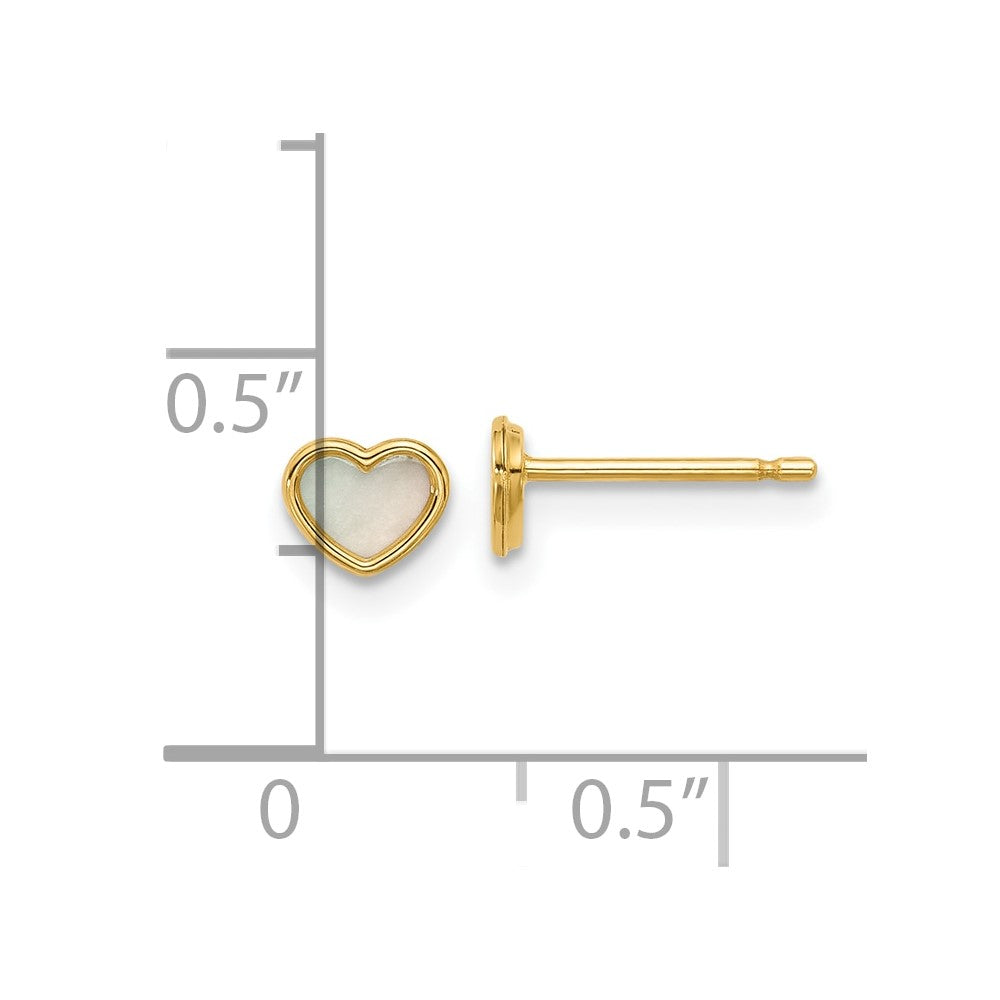 14K Gold Polished Mother of Pearl Heart Post Earrings