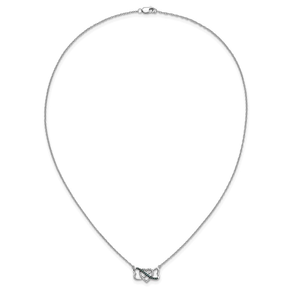 14k White Gold w/ Blue and White Diamond Triple Heart 17in Necklace