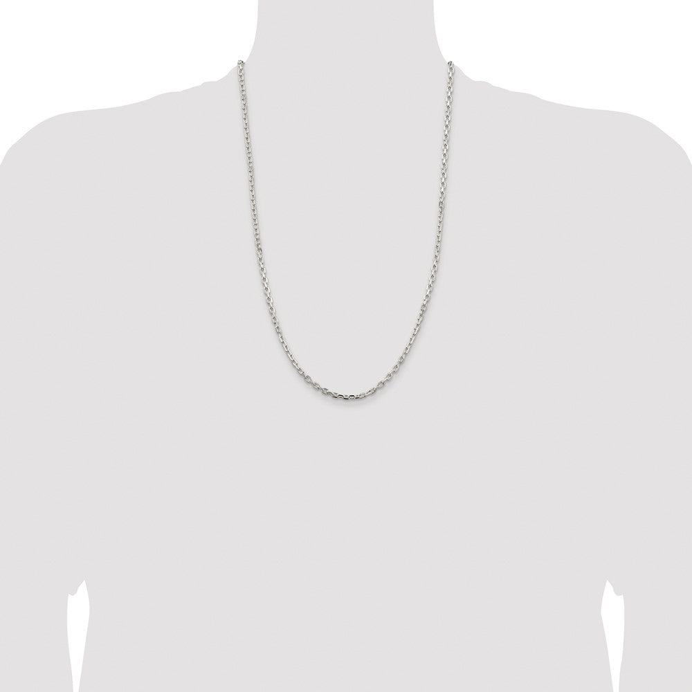 Sterling Silver Rhodium-plated 3.25mm Beveled Oval Cable Chain