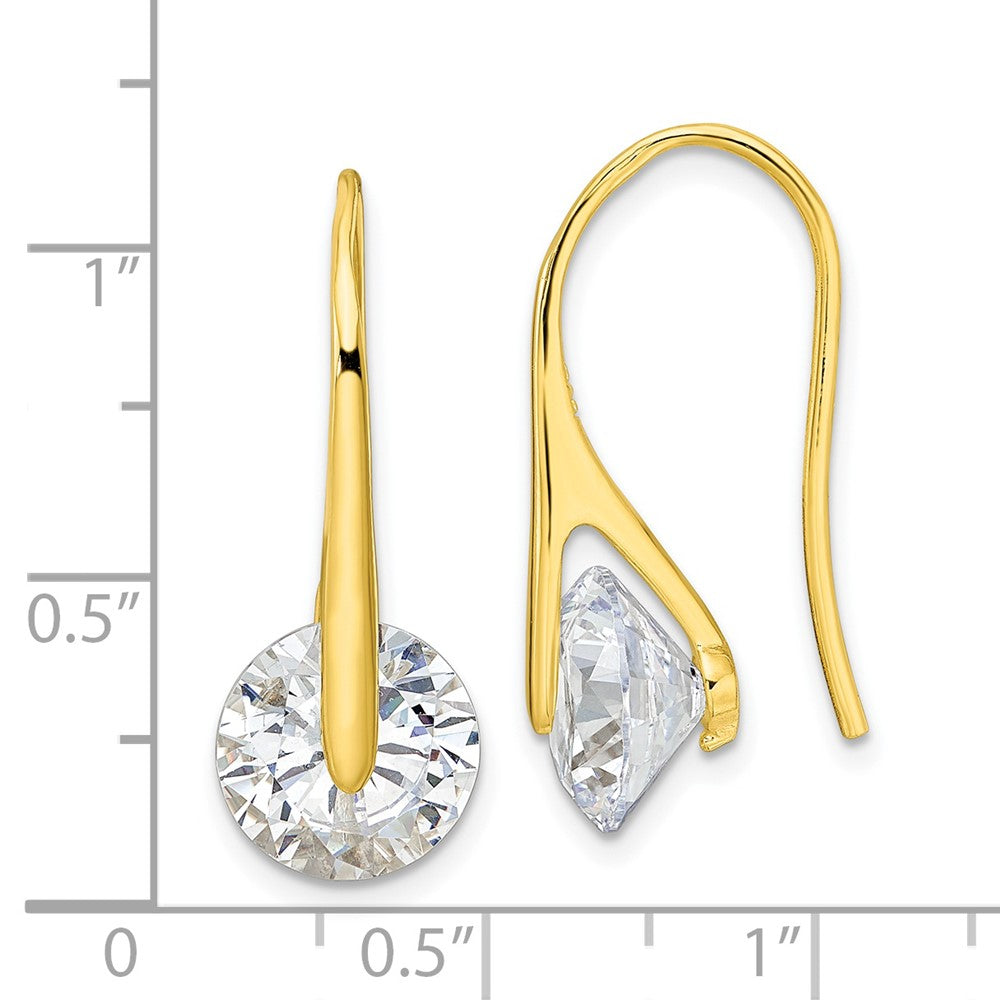Sterling Silver Gold-tone Polished Round CZ Dangle Earrings