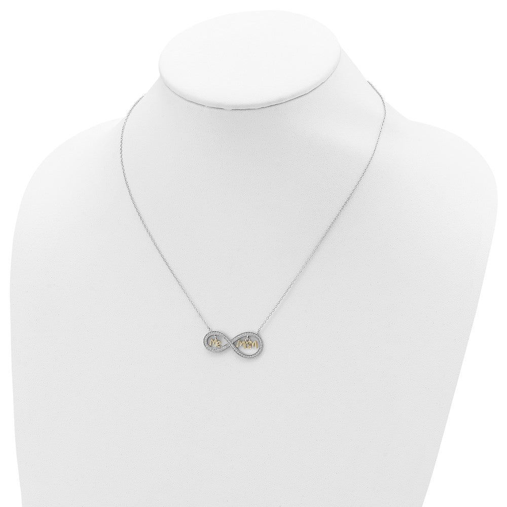 Sterling Silver Gold-plated MOM and ME CZ Infinity Necklace 18 Inches