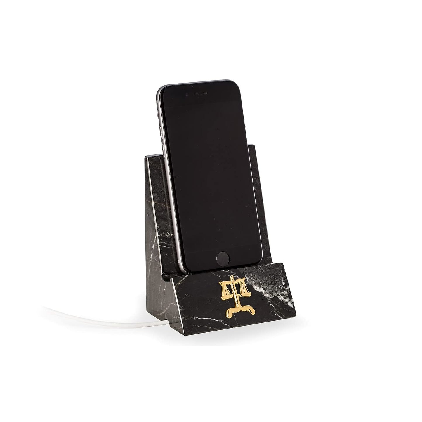 Bey-Berk International D028L Black Zebra Marble Desktop Phone & Tablet Cradle with a Pass-Thru Hole for Charging Cable, Black