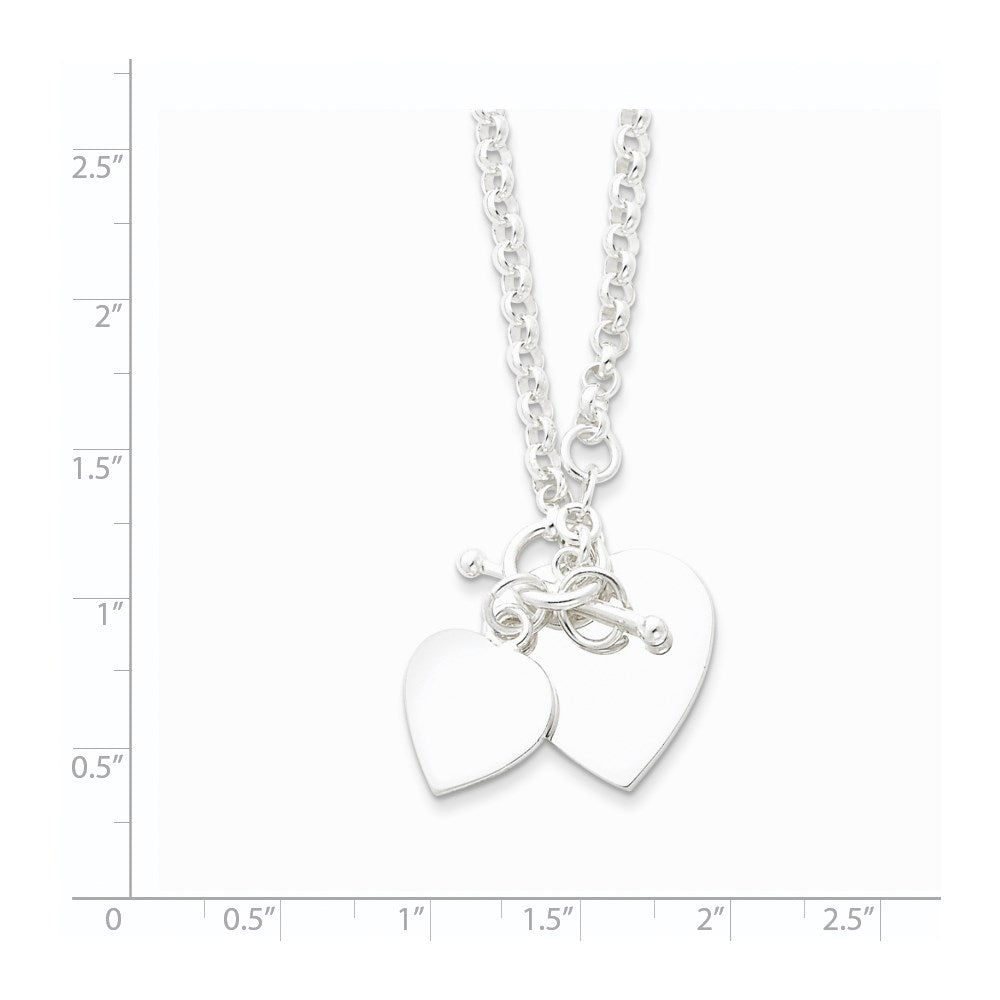 Sterling Silver Engraveable Double Heart Toggle Necklace 18 Inches