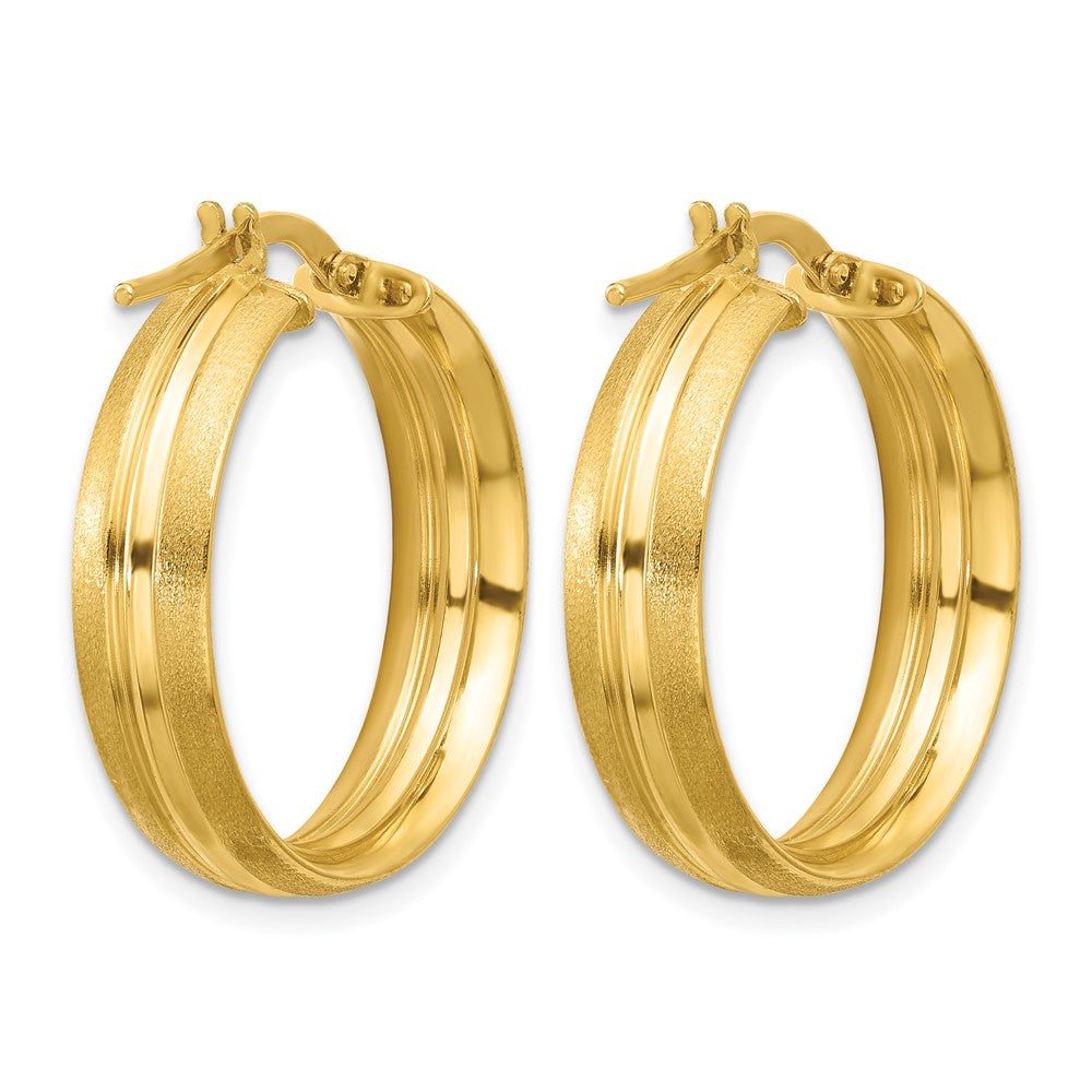 14K Gold Polished & Satin Round Hoop Earrings