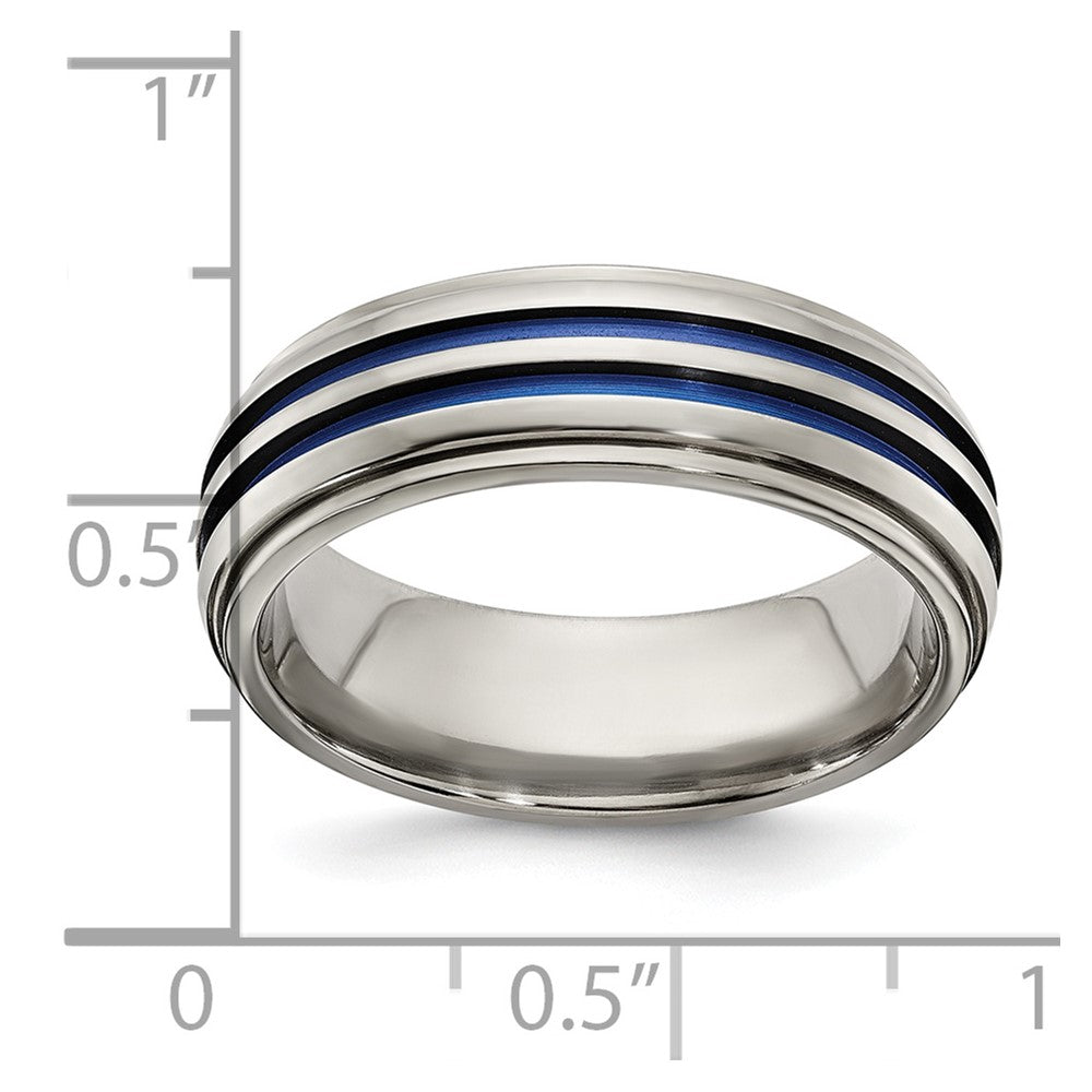 Edward Mirell Titanium Triple Groove Blue Anodized 7mm Band
