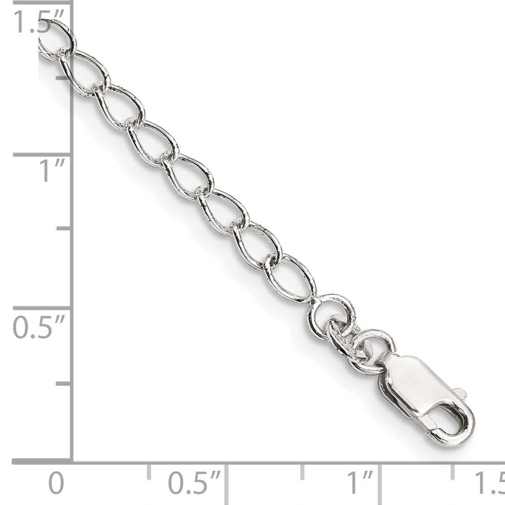 Sterling Silver 3mm Half Round Wire Open Curb Chain Anklet 9 inches