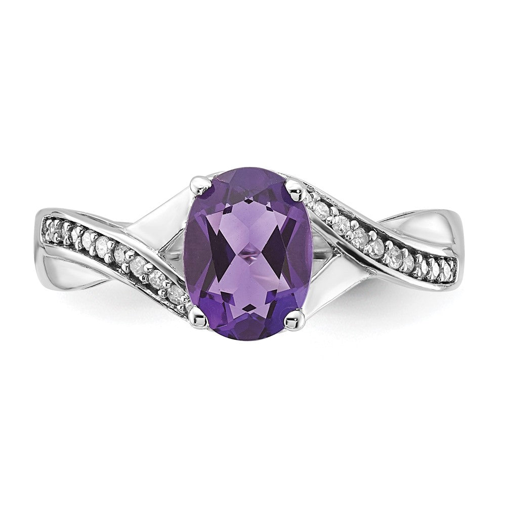 Sterling Silver Polished Amethyst and Diamond Ring