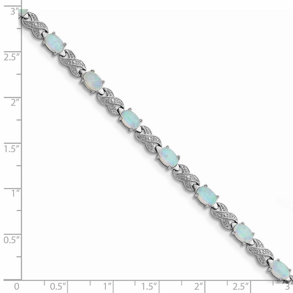 Sterling Silver Rhodium Plated 7.5inch Created Opal XO Bracelet 7.5 inches