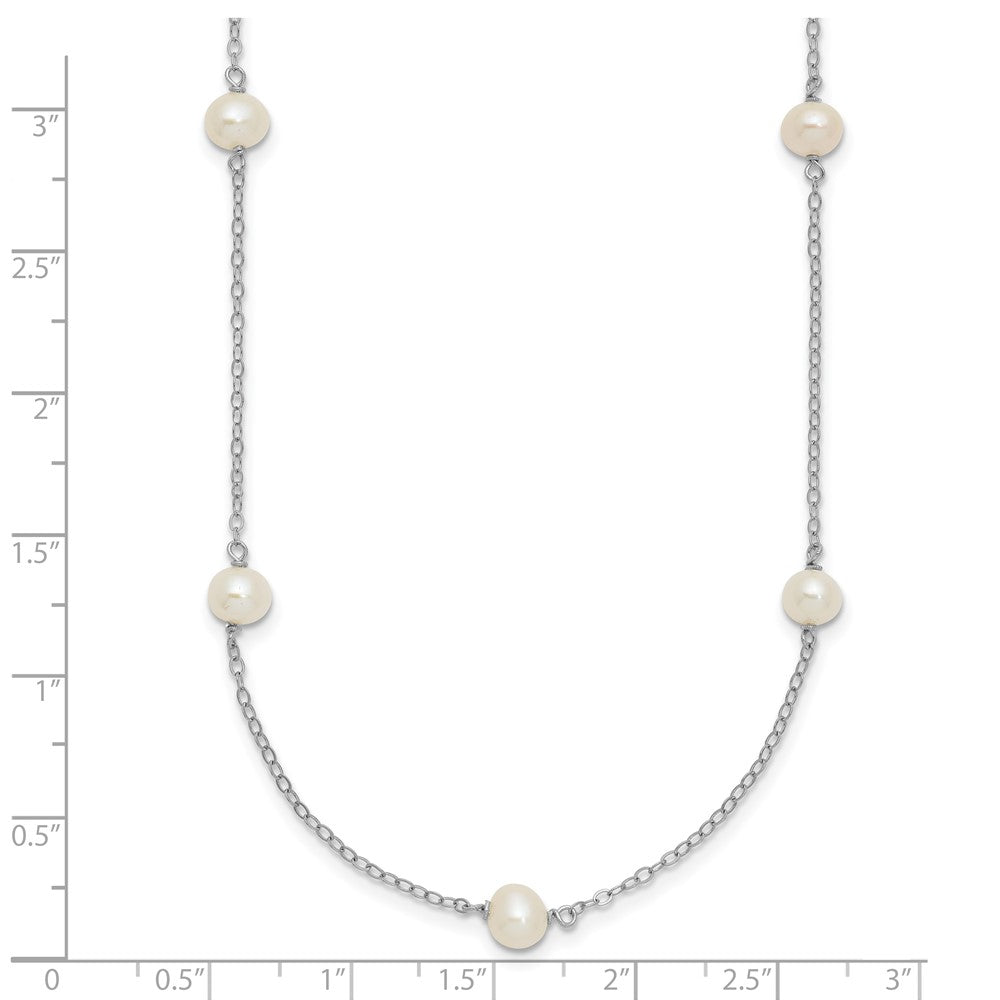 Sterling Silver Rhodium-plated 5-6mm White Near-Round Freshwater Cultured Pearl 8-Station 16 inch Necklace 16 Inches