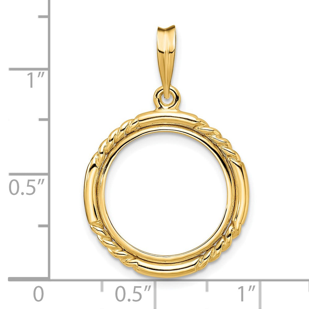 Wideband Distinguished Coin Jewelry 14k Polished Quadruple Twist and Bright 16.5mm Prong Coin Bezel Pendant
