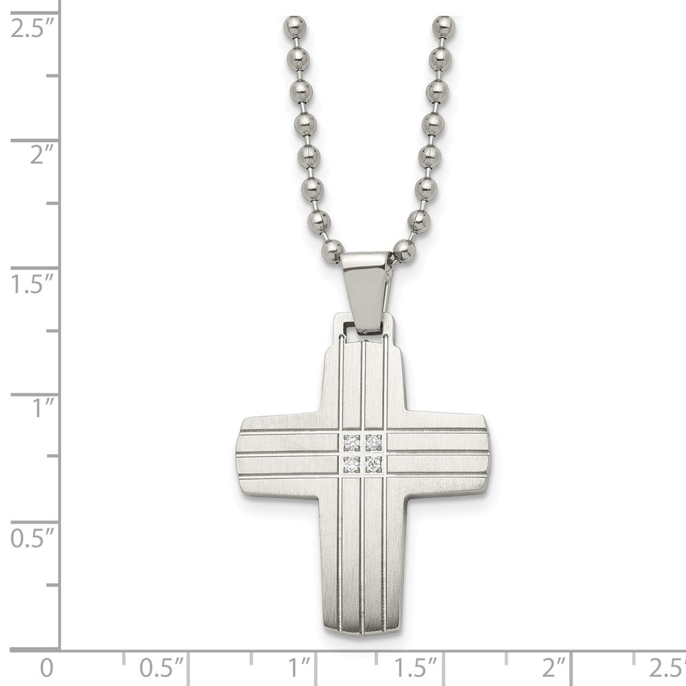 Stainless Steel Brushed and Polished w/CZ Cross 22in Necklace