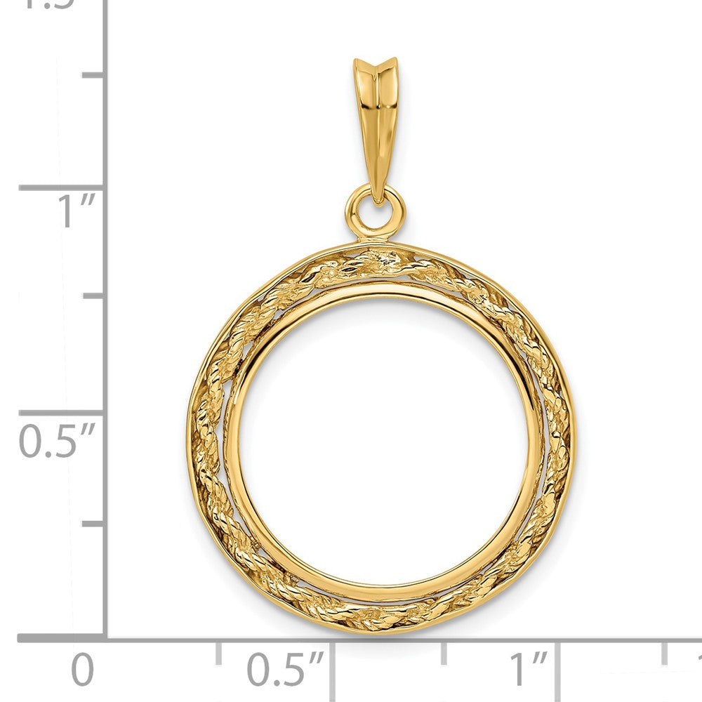 Wideband Distinguished Coin Jewelry 14k Polished Casted Rope with Bright Edge 17.8mm Prong Coin Bezel Pendant