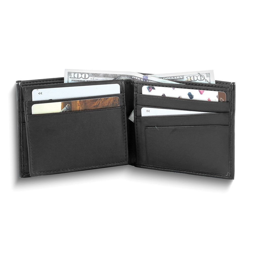 Black Vegan Leather 7-Slot Bi-Fold Wallet with Top Flap and 2 ID Windows