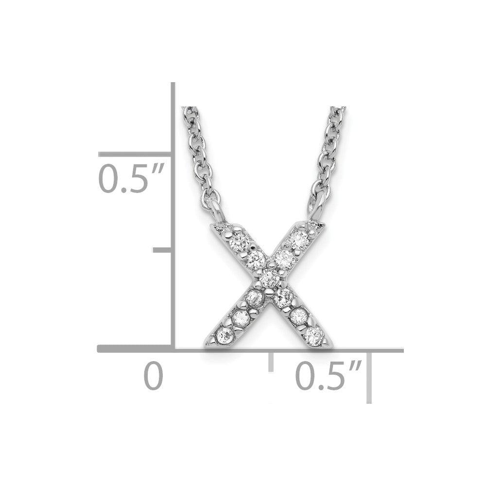 Sterling Silver Rhodium-plated CZ Initial X 18 Inch Necklace
