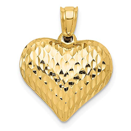 14K Polished and Textured 3-D Heart Pendant